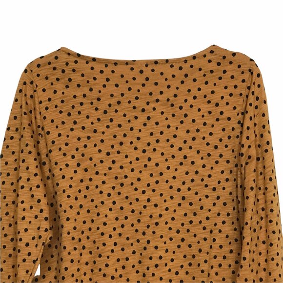 Old Navy Long Sleeve Lettuce Hem Top Gold Black Polka Dot Medium‎ - Picture 4 of 12